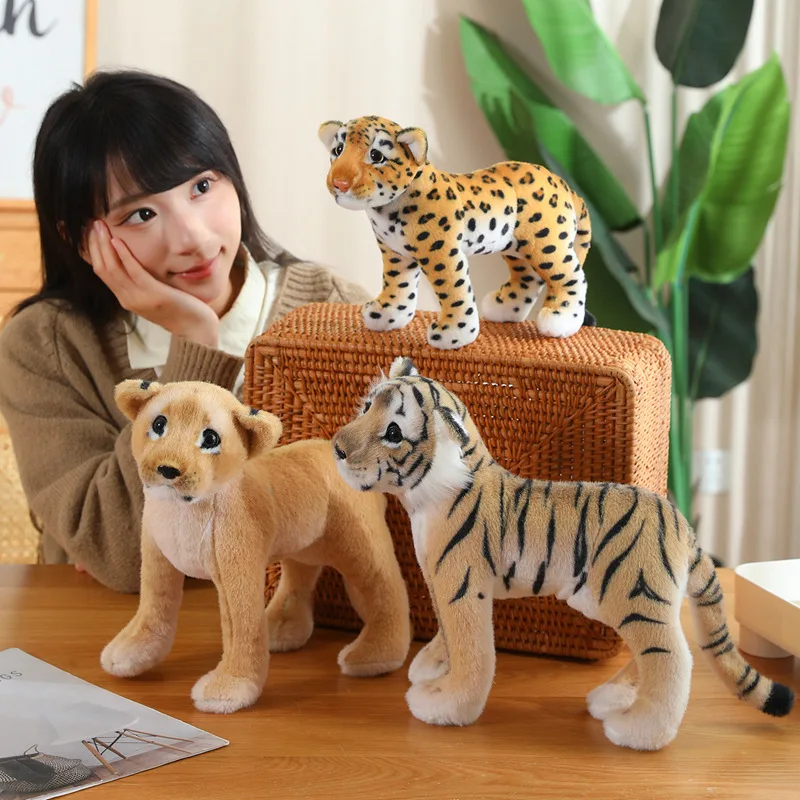 Hot Simulation Stand Lion Tiger Leopard Plush Toys Home Decor Stuffed Cute Animals Dolls Soft Real Like Pillow for Boys Gift