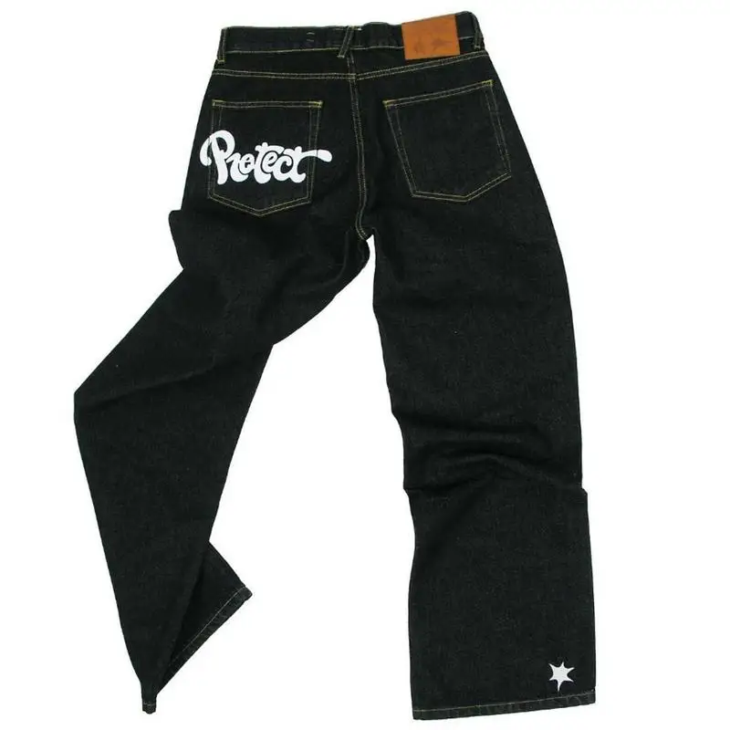 Retro Hip Hop Star Printed Cotton Jeans