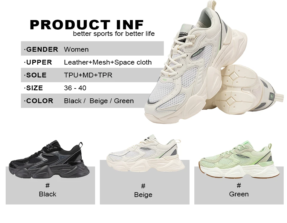 Description Picture 3 of itemBaasploa Women Running Shoes Leather Sneakers Lace Up Outdoor Shoe Antiskid Sport Tennis Lightweight Female Walking Shoes