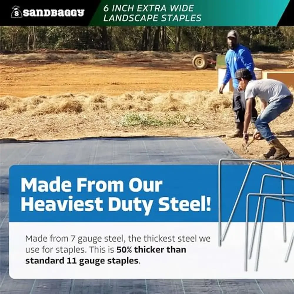 6" Wide Extra Heavy Duty Galvanized Steel Landscape Staples Ground Cover Erosion Control 300 Pack Hold Down Pipes & Fabric
