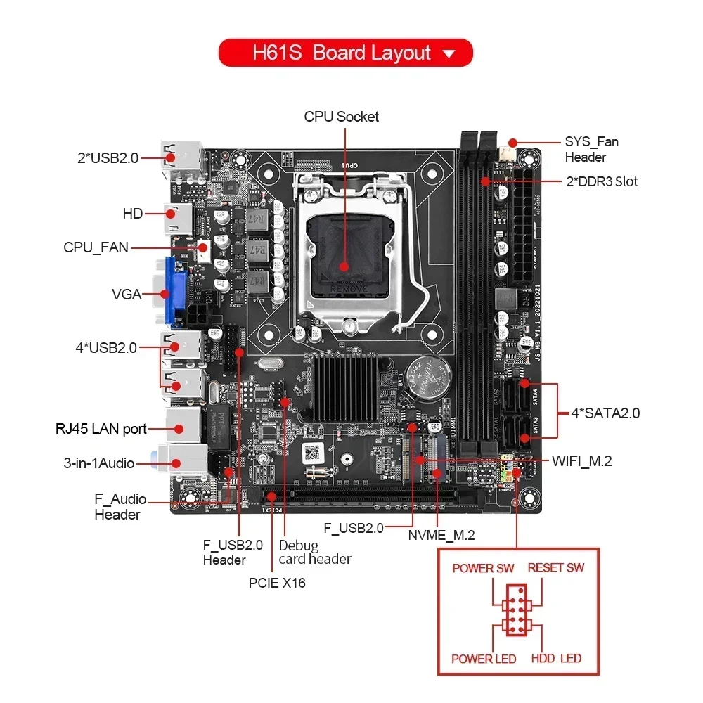 Kit de Placa Mãe H61s com Processador i5 3570 Lga1155 2x8gb 16gb Ddr3 Memória Ram do pc Itx Desktop Mainboard Nvme M.2 - Imagem 2