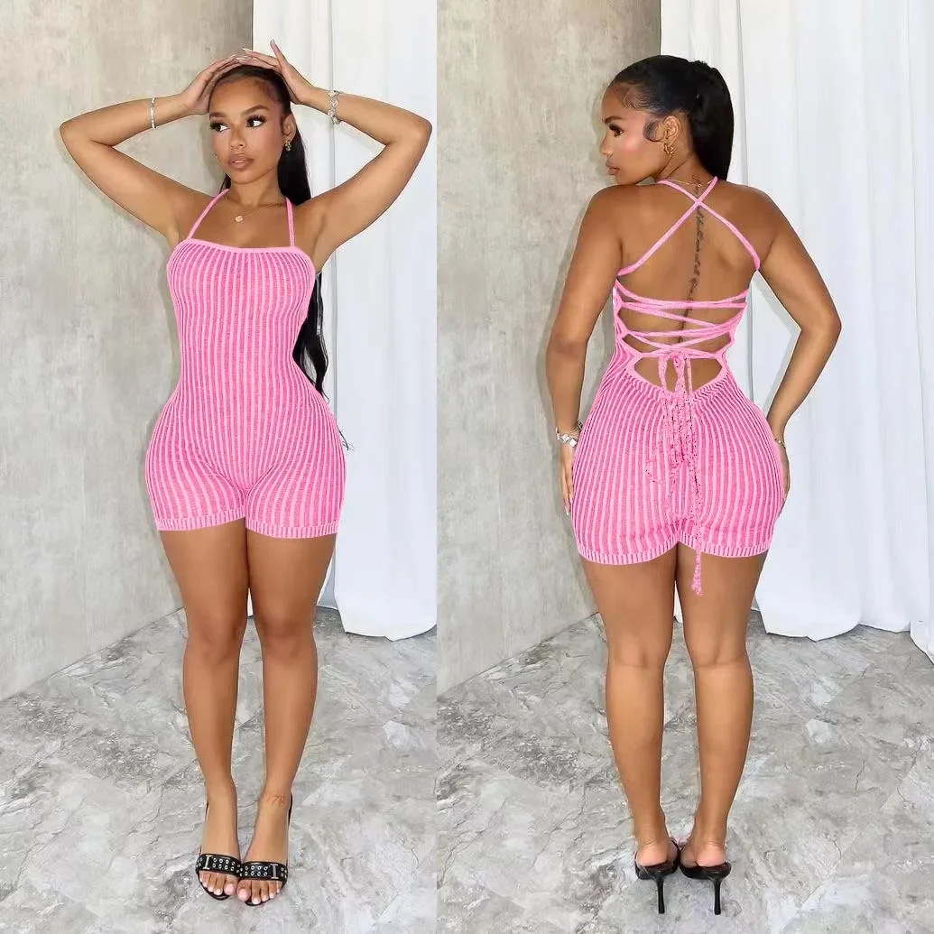 Sexy Knitted Crochet Jumpsuits 2024 Summer Clothes Women Club Party Rompers Elegant Luxury Bodycon One Piece Bandage Jumpsuit