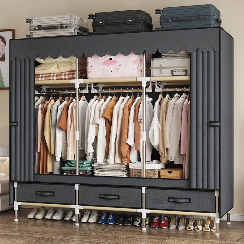 Storage Cabinet Fabric Wardrobe Cloth Wardrobe Simple wardrobe modern minimalist fabric cabinet reinforced steel pipe rental room household bedroom storage
