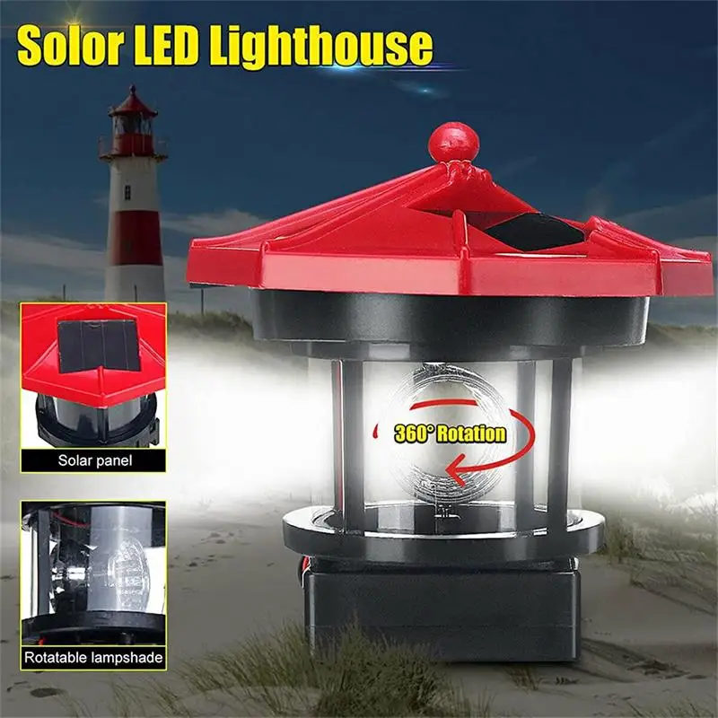 LED Solar Powered Lighthouse Waterproof 360 Degree Rotating Statue Lamp for Garden Yard Outdoor Decor Rotating Garden Yard Out