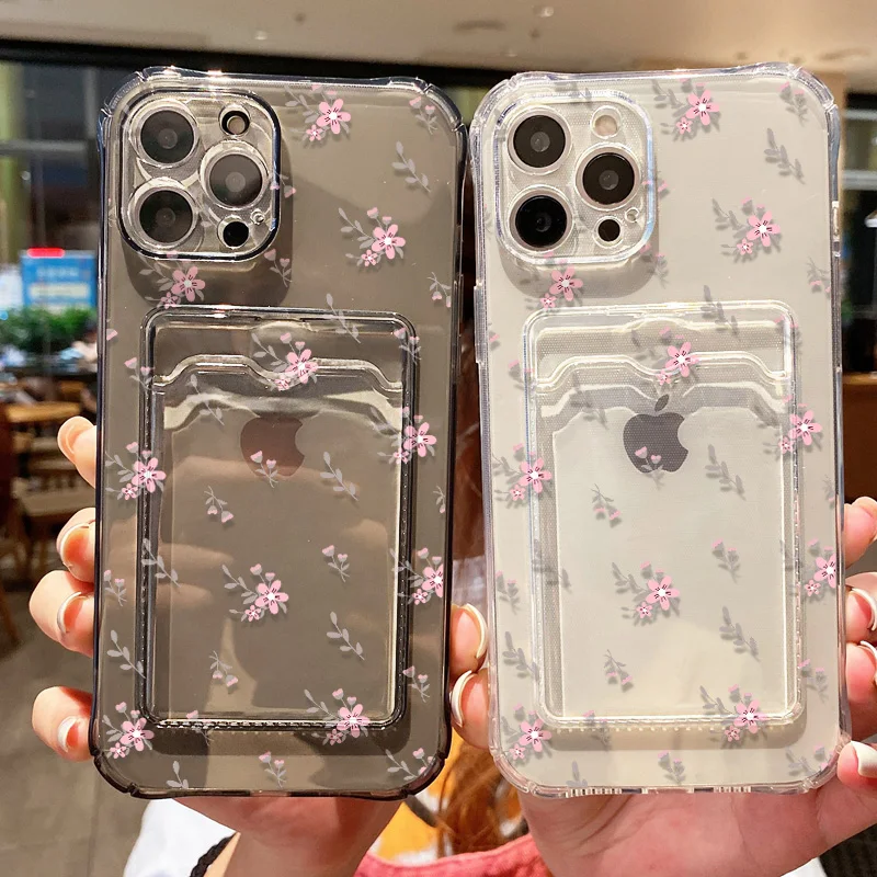 Floral Shockproof Soft TPU Card Holder Phone Case