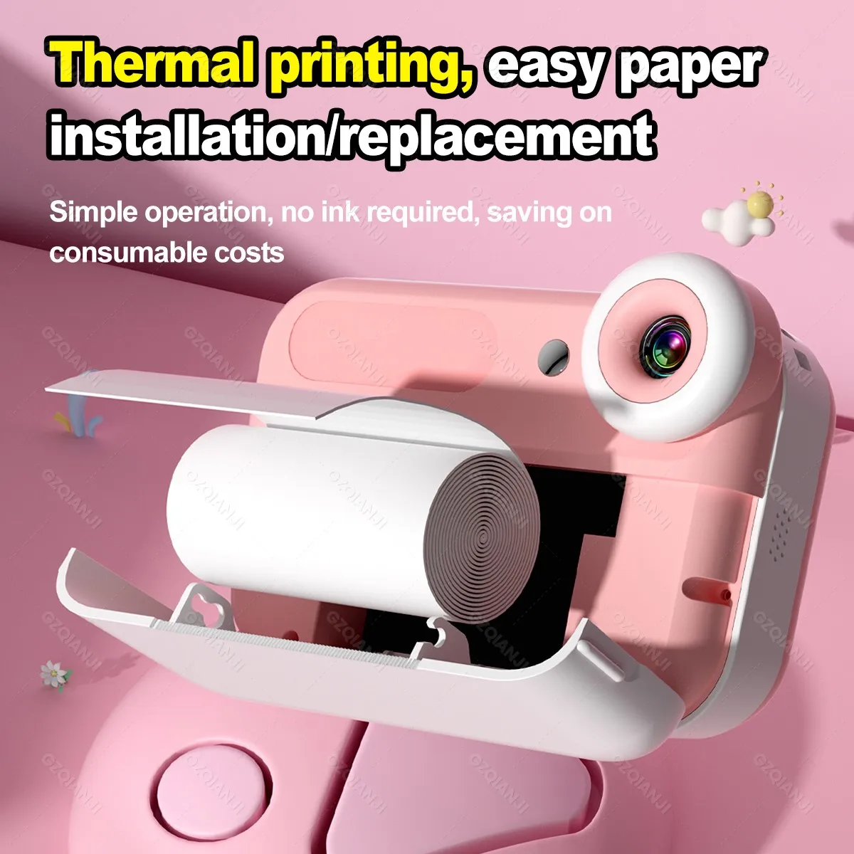 3.0'' HD Big Screen Kids Children's Digital Camera Instant Video Record & Thermal Printer Funprint APP 32G Memory Card optional