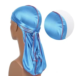New Monochrome Silk Satin Long Tail Braid Pirate Hat Elastic Baotou Hat Chemotherapy Hat Long Tail Headwear Bonnets Wholesale