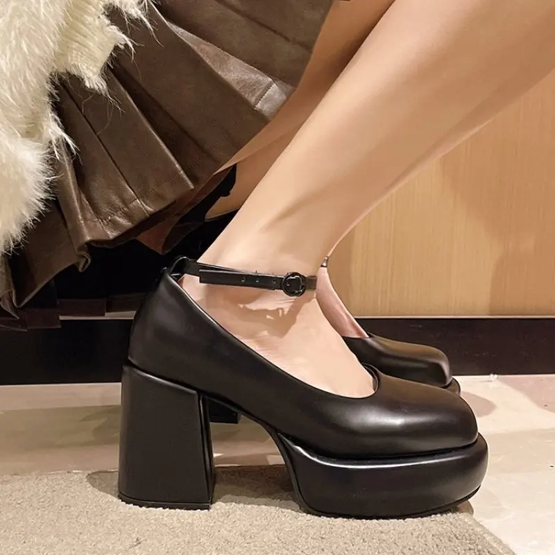 Spring New Light Women High Heels Thick Heel Square Toe Shoes Elegant Ladies Fashion Black Brown Sexy Pumps Fashion Plus Size 41
