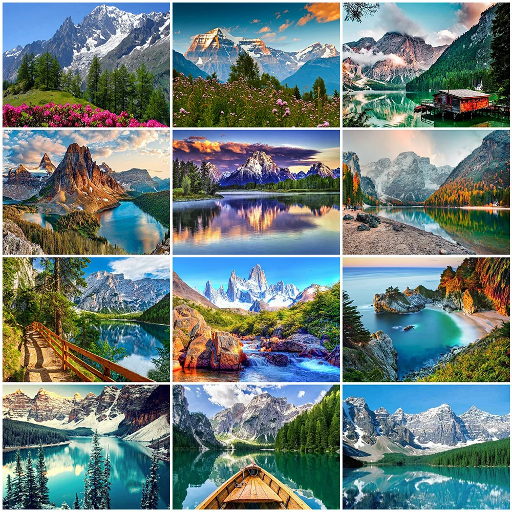 Diamond painting EverShine Mountain Diamond Painting Picture Rhinestone Full Square Lake Cross Stitch Nature Embroidery Landscape Mosaic Wall Art