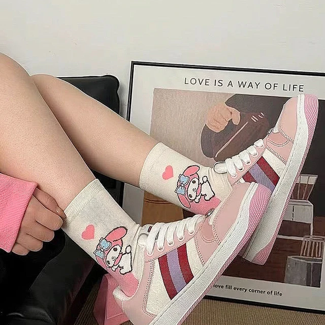 Sanrios Cotton Socks Anime Figure HelloKittys Mymelody Mid-calf Socks for Women Short Socks Summer Sock 13-18 Y Kids Girls Gifts 5