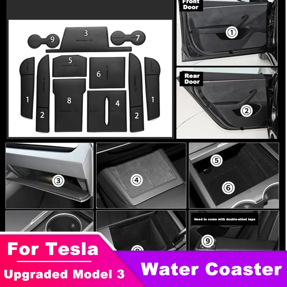 

For Tesla Upgraded Model 3+ 2023-2024 Water Cup Holder Mats Upgraded Drink Non-slip Coaster Pad Modified Interior Accessories