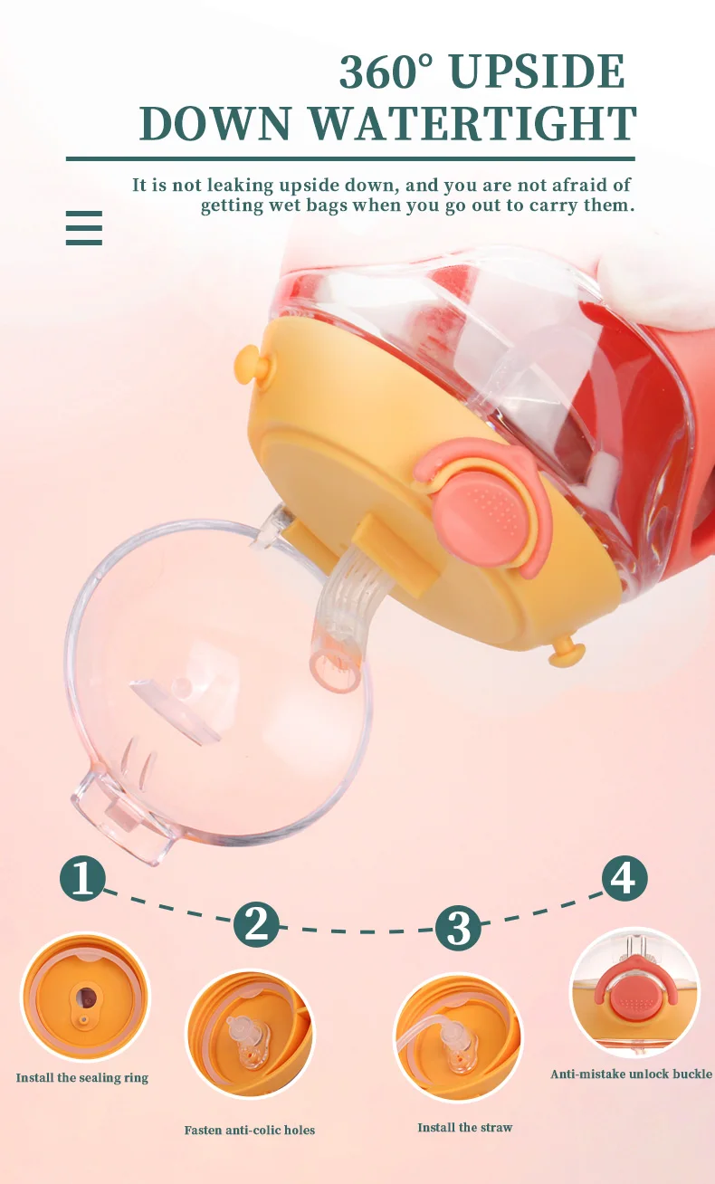 Description Picture 6 of itemDr.isla 1pc 330ml Kids Water Sippy Cup Creative Cartoon Baby Cups with Straws Leakproof Water Bottles Outdoor Childrens Cup