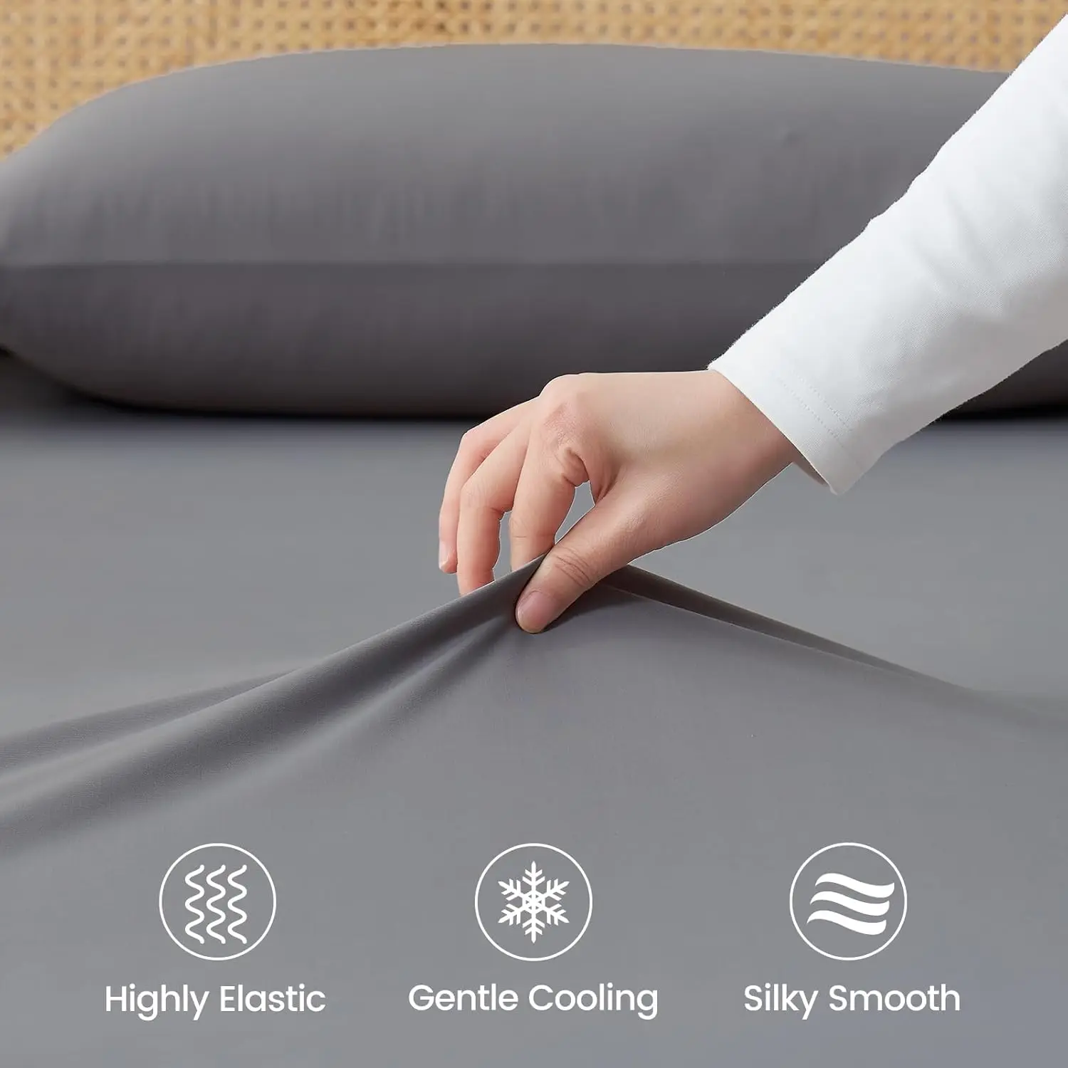 Cozy Bliss Cooling Fitted Sheet Queen Size with 2 Pillowcases,Breathable Sheet Set for Hot Sleeper and Night Sweats 4