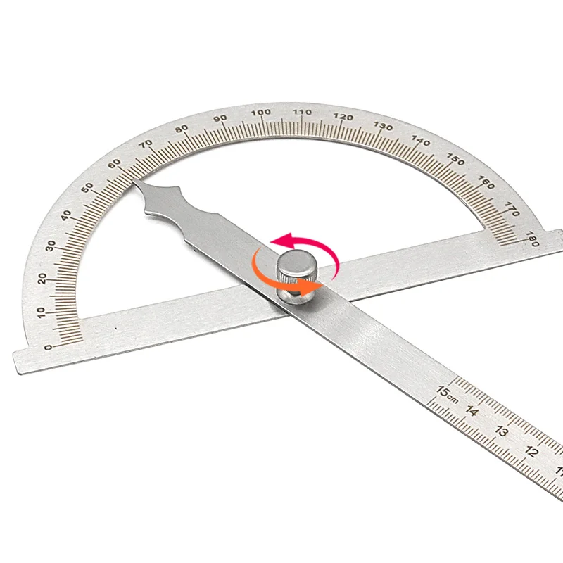 Regla de ángulo transportador, goniómetro de acero inoxidable, divisorio calibre, 180 grados, carpintero semicircular, 10/14/15cm, 1 unidad