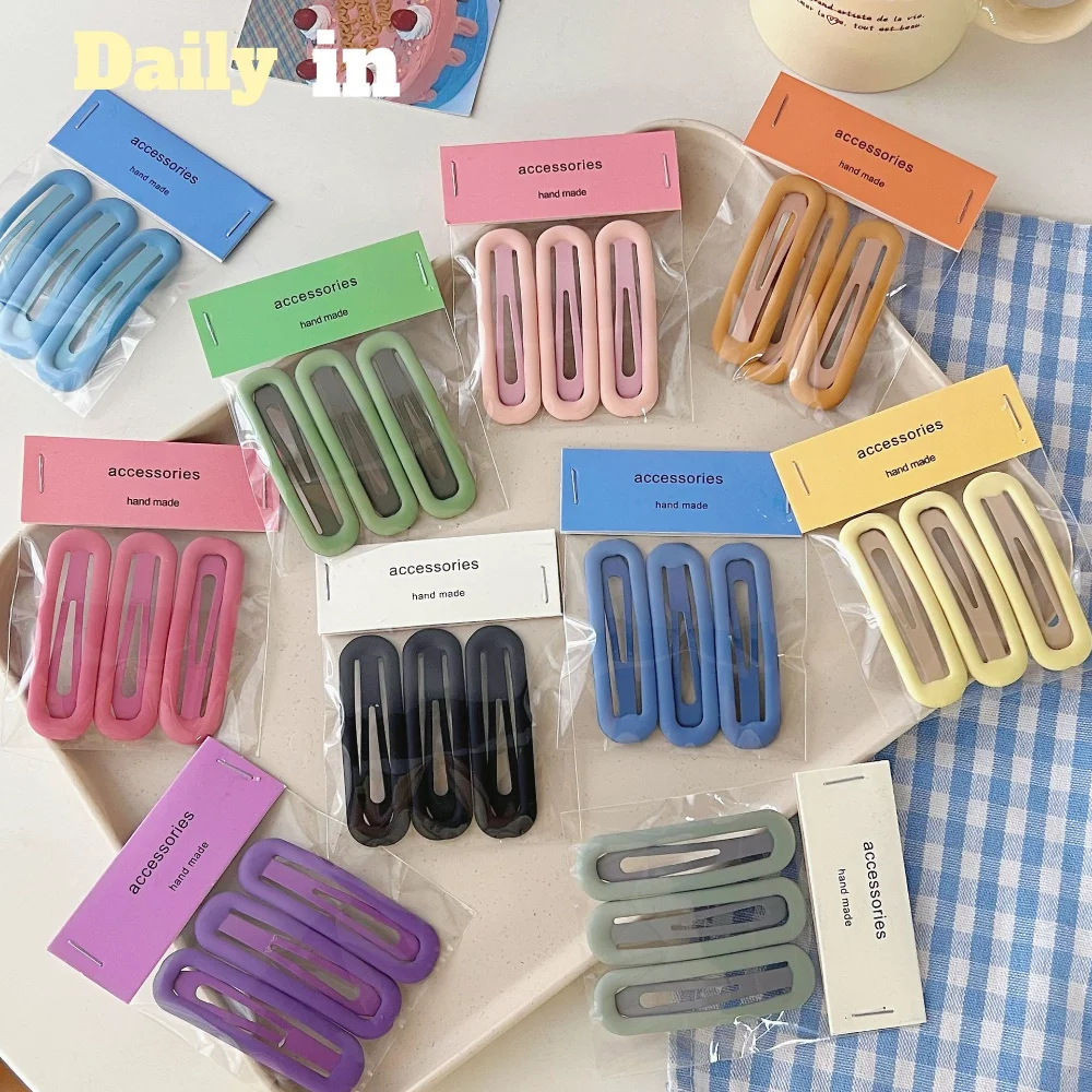 3pcs/set Colorful Big Oval Hairpins Metal Barrette BB Hair Clips for Kids Children Baby Girls Snap Pins Women Hair Styling Tools