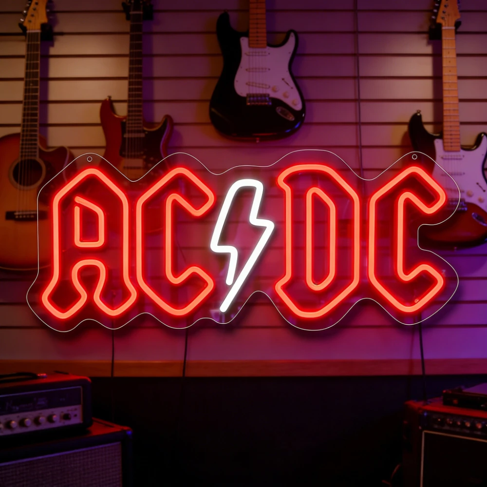 AC/DC Neon LED Sign AC/DC Neon Sign for ACDC Band Fans Concert Club Bar ...