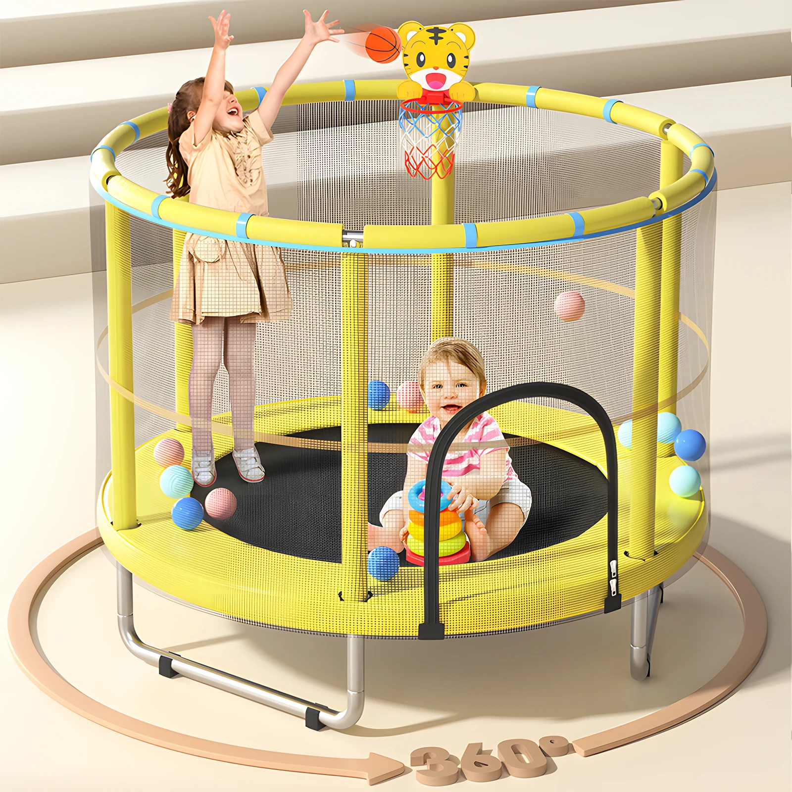 Indoor Trampoline for Kids Ages 1-8, 55" SmallOutdoor Toddler Trampoline with SafetyEnclosure Net, No-Gap Safe Design 3