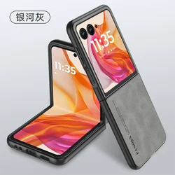 Luxury PU Leather Shockproof Hard Plastic Phone Case for Motorola Razr 60 Ultra (GRAY)