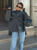 ZBZA Women's Asymmetric Scarf Knitted Jacket O-neck Single Button Side Slit Solid Loose Coat Winter New Female Chic Outerwear 2