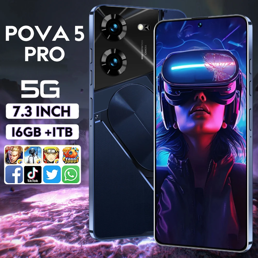 

Оригинальный смартфон 5G Pova 5 Pro, экран 6800 дюйма HD, 16 ГБ + 1 ТБ, мАч, 48 Мп + 72 МП, Android 13, две SIM-карты, разблокированный сотовый телефон