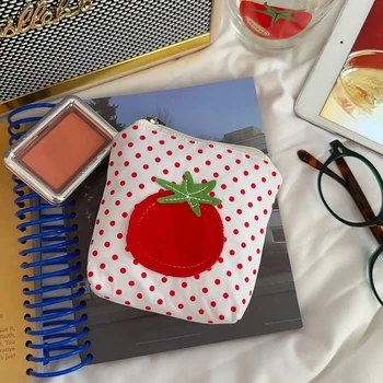 Portamonete stile pomodoro Portamonete mini portamonete a pois rossi Simpatico stile coreano Piccolo cambio Rossetto Auricolari Borse portaoggetti