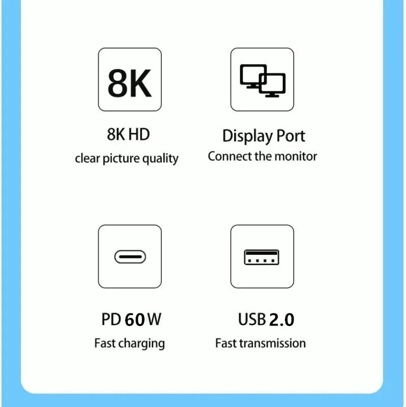 ƺ ο , USB  PD Ʈ 1.4 ŷ ̼, 8K USB Ÿ C-÷ Ʈ, 60W, 3  1 DP , 8K @ 60Hz, 4K @ 144Hz