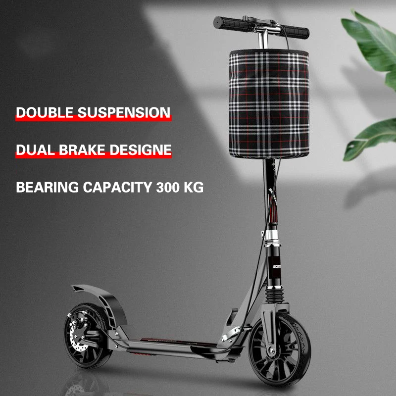 Adult/teenagers Kick Scooter Two Wheeled Foldable Portable Scooter Non-Slip Pedal Double Brake Sliding Foot Scooters Adjustable Kick Scooter