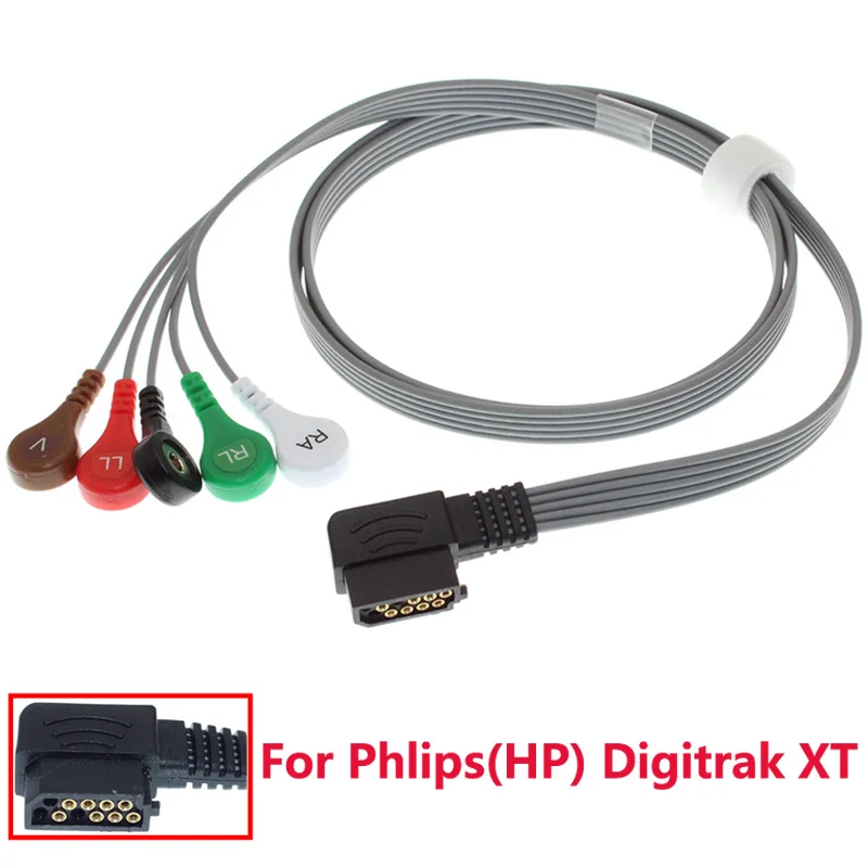 compatible-with-phlips-hp-digitrak-xt-holter-ecg-recorder-989803157491-standard-5-lead-aha-iec-snap-leadwire