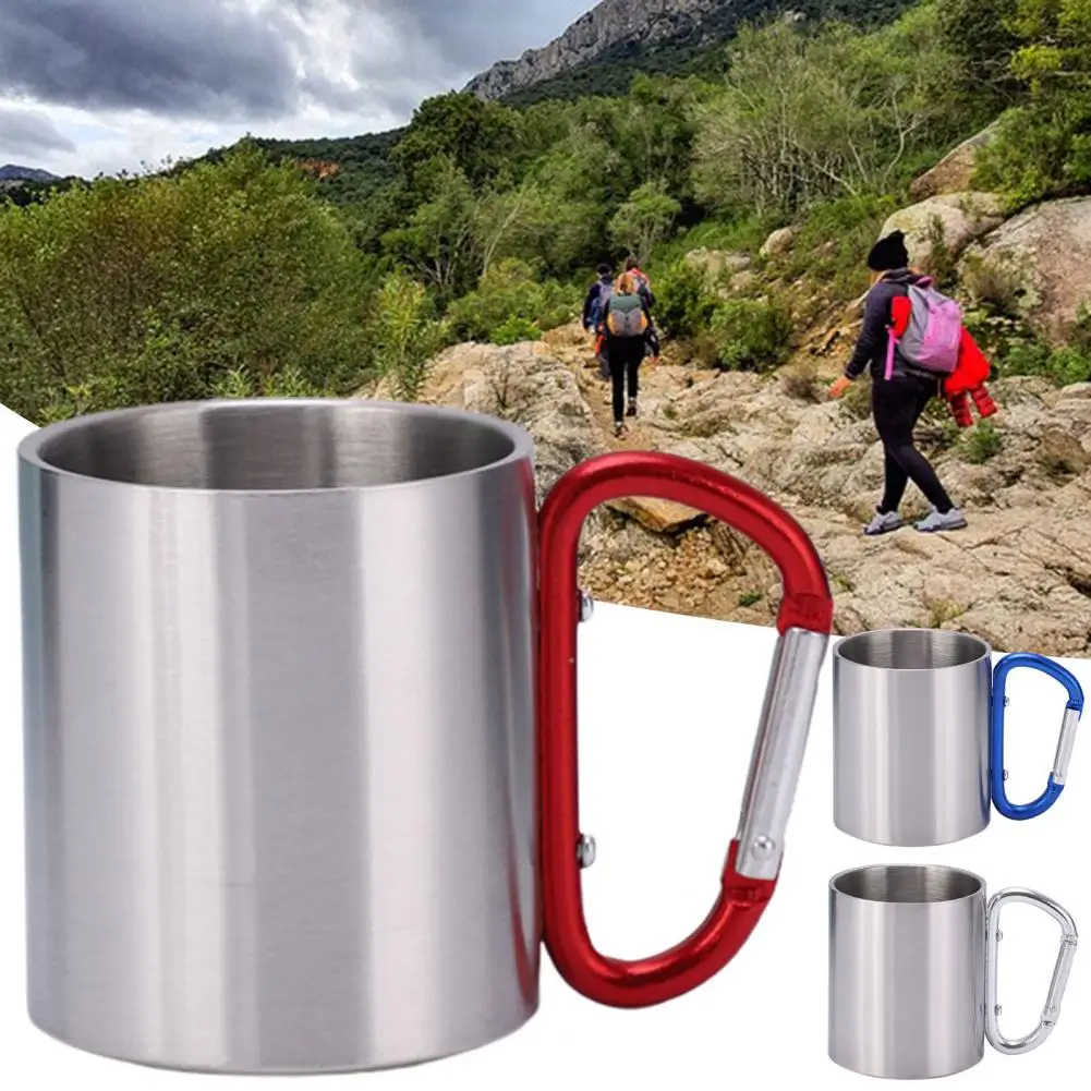 Tasse De Camping En Plein Air De 200ml, Tasse En Acier Inoxydable De Voyage Avec Poignée Mousqueton, Tasse à Café Et à Thé, Ensemble D'ustensiles De Cuisine Pour L'extérieur