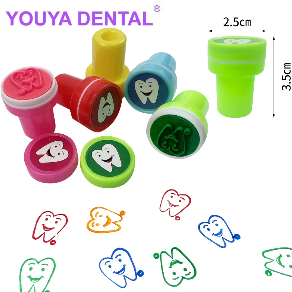 10 pz/scatola simpatico timbro del fumetto a forma di dente dentale per bambini bambini Stamper clinica odontoiatrica studente di scuola ricompensa regalo di natale