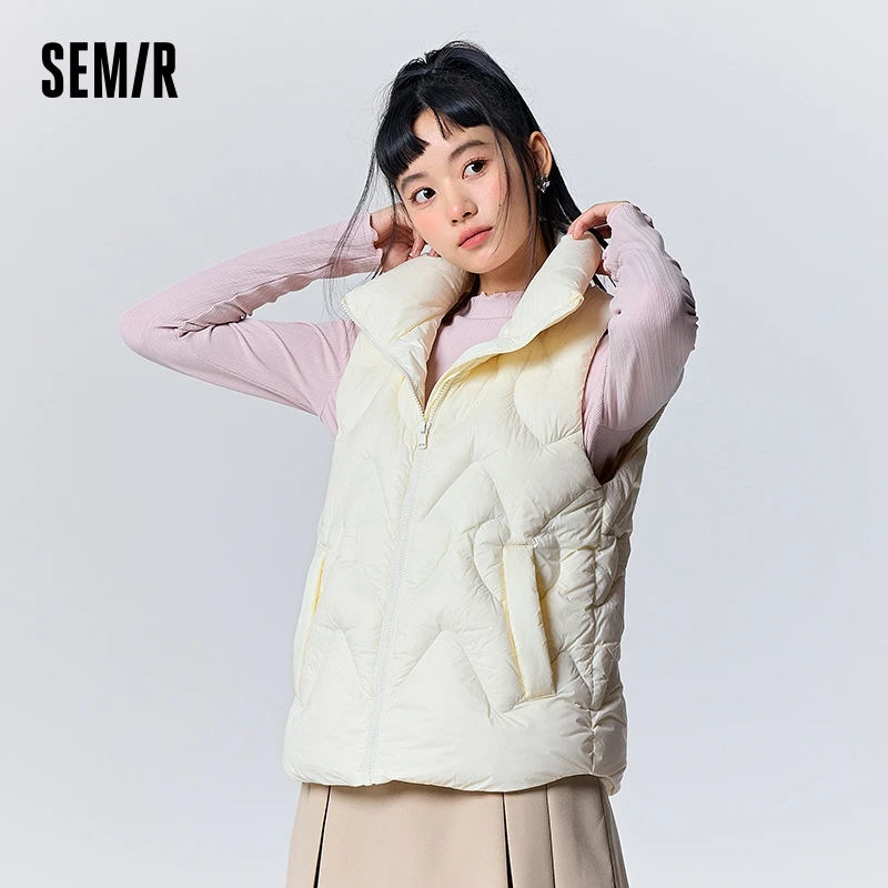 Semir Down Vest Women Design Love Sweet Slim 2023 Winter New Stand Collar Three-proof Jacket