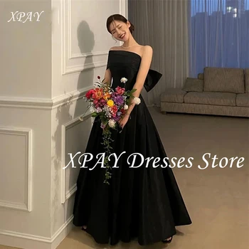 XPAY Elegant Black Evening Dresses Korea Wedding Photo shoot Strapless Bow Back Princess Formal Party Gowns Customized 1