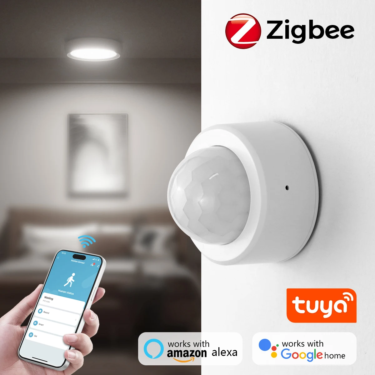 Zigbee Tuya Smart Human Body Sensor Smart Home Hub Required Detector Security Emergency Alert Push Night PIR Motion Sensor