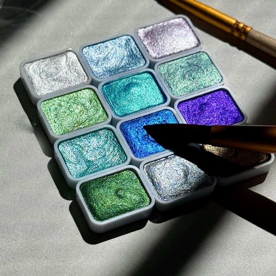Watercolor Painting Set 12 Colors Metallic Watercolor Box