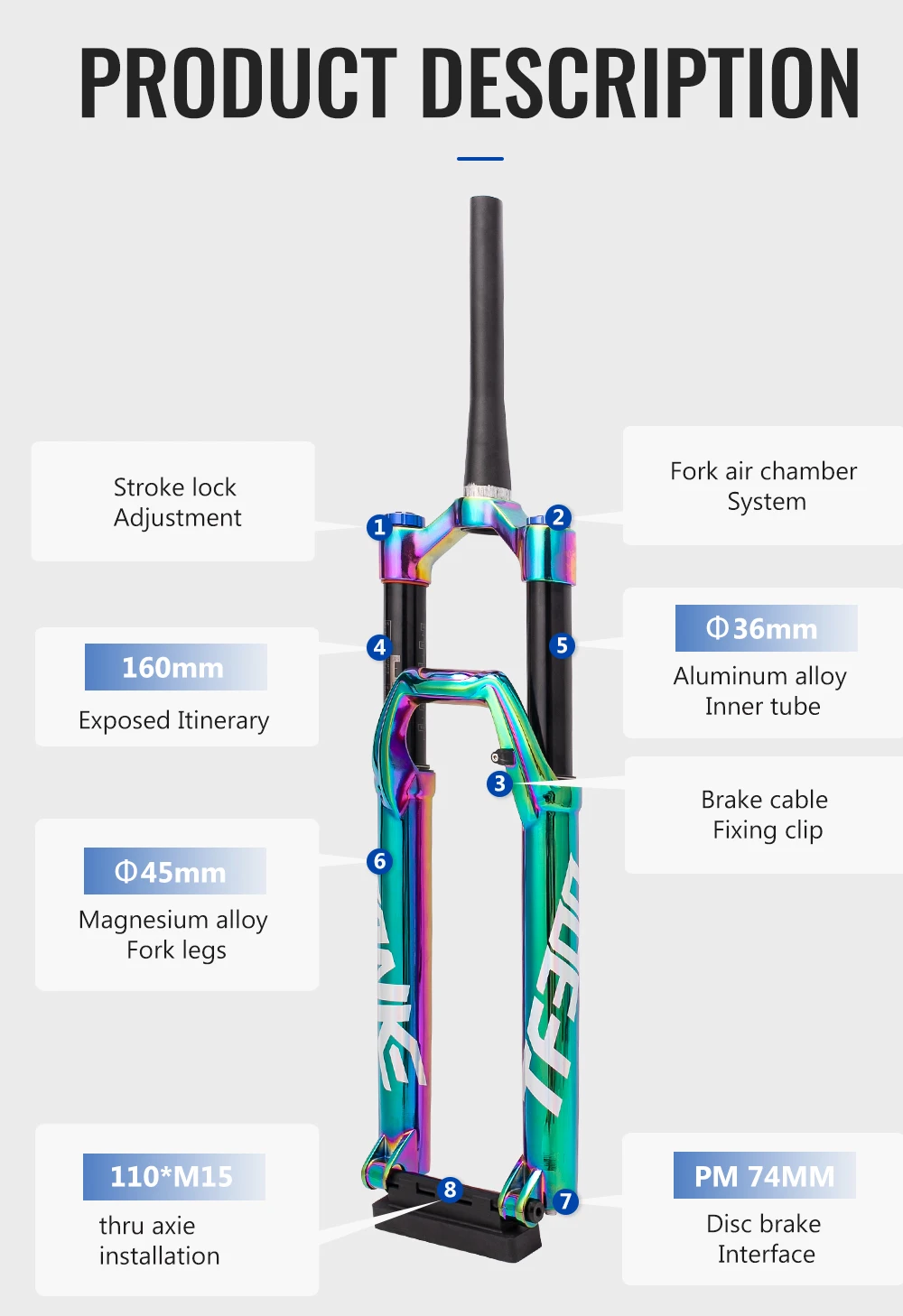TANKE Bicycle Forks 27.5/29er 110mm barrel shaft 36 Front