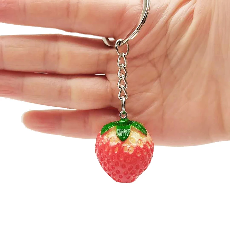 Nette Simulation Erdbeere Schlüsselbund Schöne Obst Schlüsselring Auto Schlüssel Halter Für Frauen Mädchen Tasche Anhänger Dekoration – Detail 1
