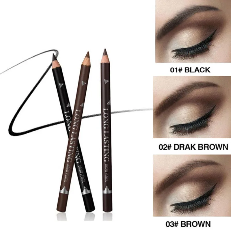 2pcs MENOW 3 colors Long Lasting Waterproof  Eyebrow Pencils Double Use Wooden Pole Eyeliner Permanent Makeup Tattoo Accessories