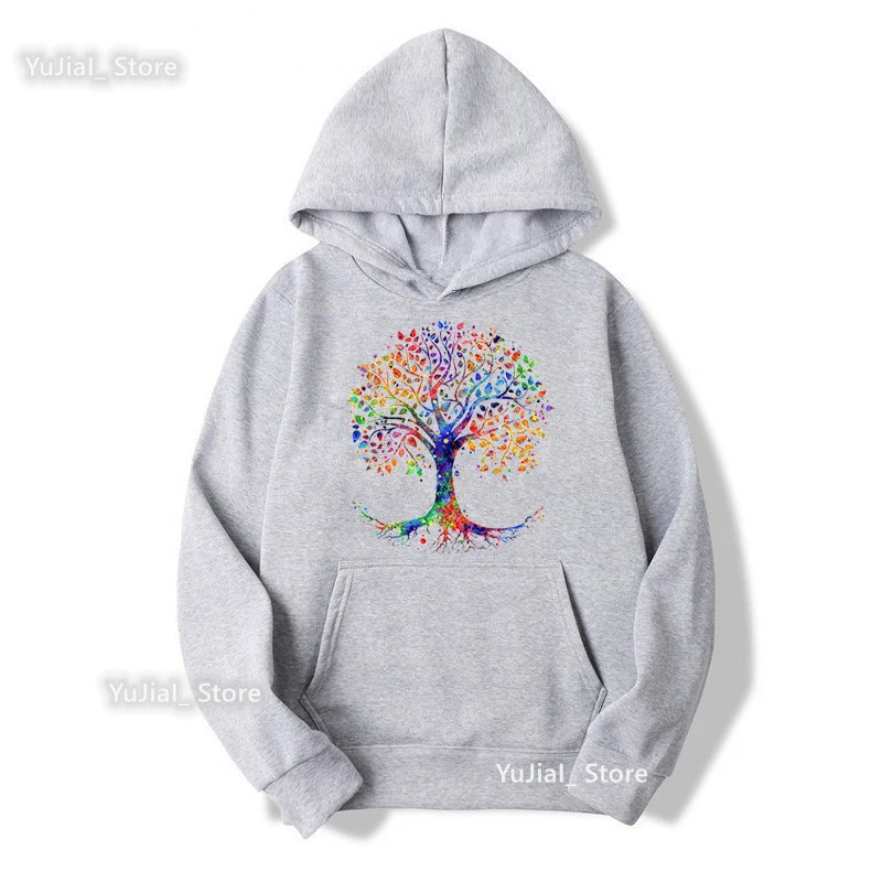 2022 Hot Sale Watercolor Tree Of Life Printed Sweatshirt Women Funny Artistic White/Prink/Gray Cap Hoodies Harajuku Tracksuit macy gray macy gray on how life is 1 cd