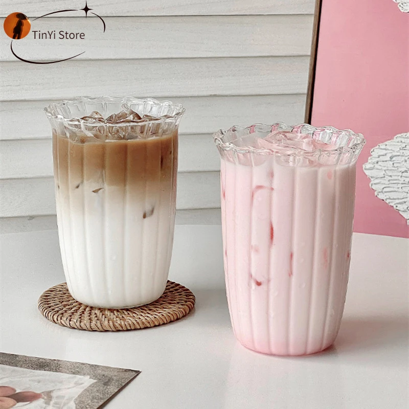 Glass Cup Transparent Ribbed Latte Coffee Cup Cocktail Glasses Vertical Grain Phnom Penh Water Cup Juice Coffee Whiskey Cups