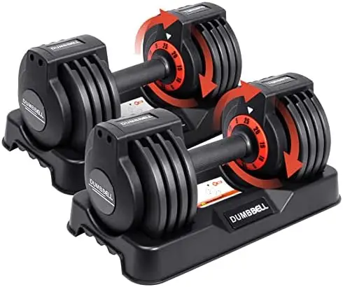 

25/55 lbs Pair Adjustable Dumbbell Set, Fast Adjust Dumbbell Weight for Exercises Pair Dumbbells for Men and Women in Home Gym W
