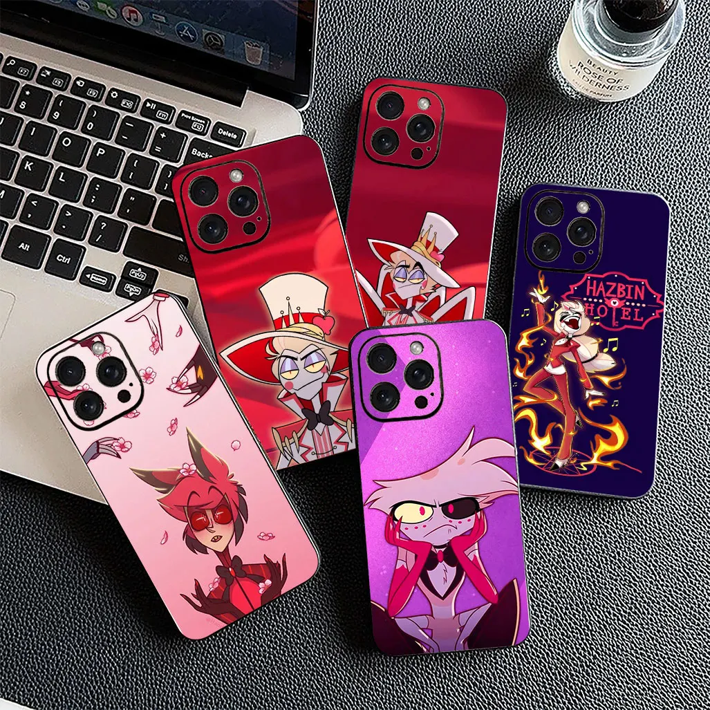 Stylish Dust-Proof Phone Case featuring Hazbins Charlie, Angel, and Alastor Design