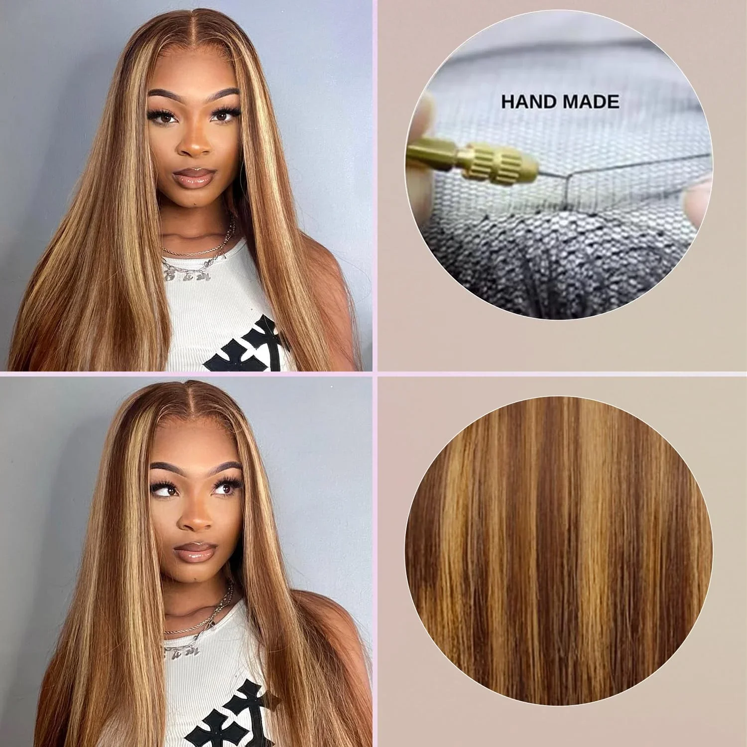 13X6 Ombre Honey Blonde Lace Frontal Wigs Highlight Bone Straight Hd Synthetic Ombre 613 Blonde Colored Front Wig For Women 4