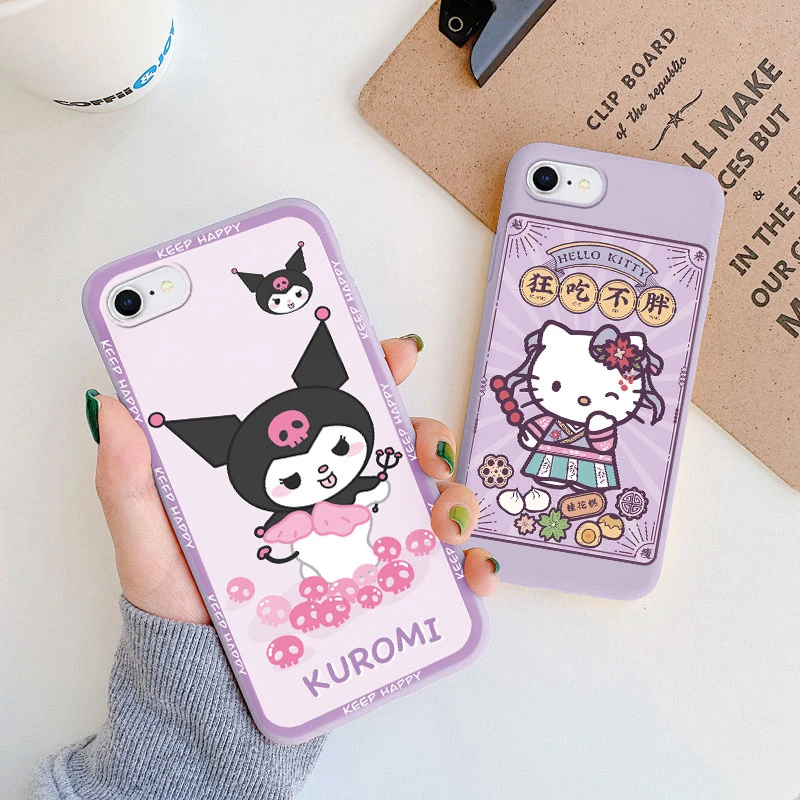 Silicon Cell Phone Case Phone Case Cell Phone Case Phone Case for Apple iphone 6 7 8 Plus SE Girls Anti-drop Cartoon Cinnamoroll Kuromi Hello Kitty Silicone Printed Cover