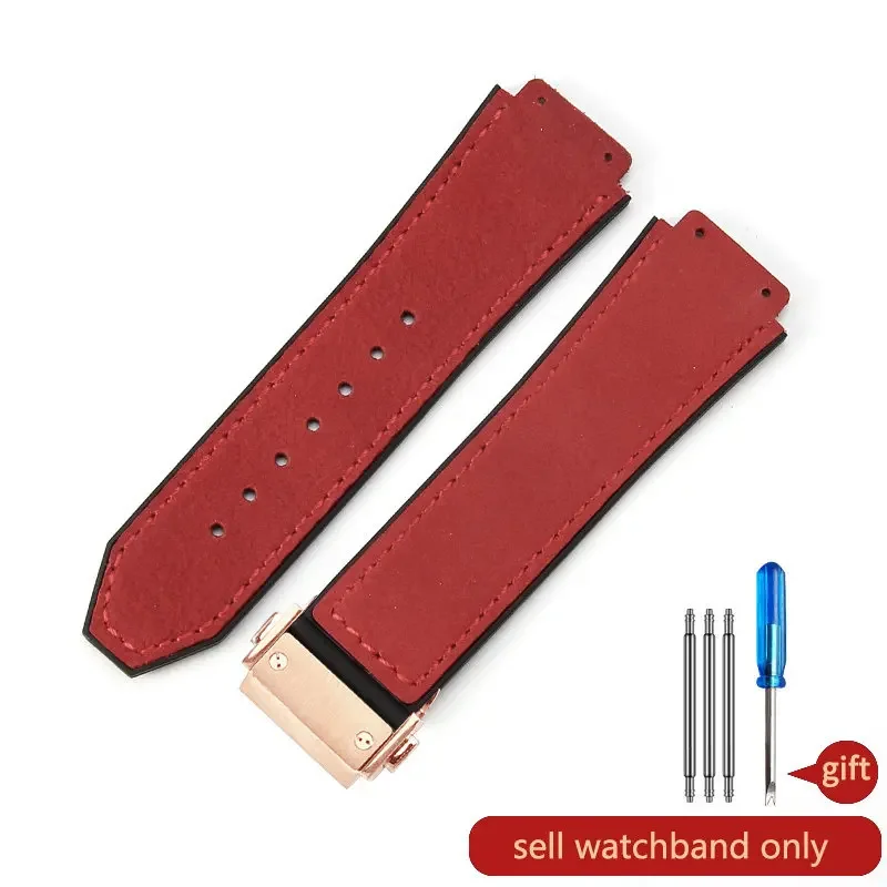 Men's Frosted Leather Watch Strap with Silicone Underskin, Convex Interface, 26x19mm