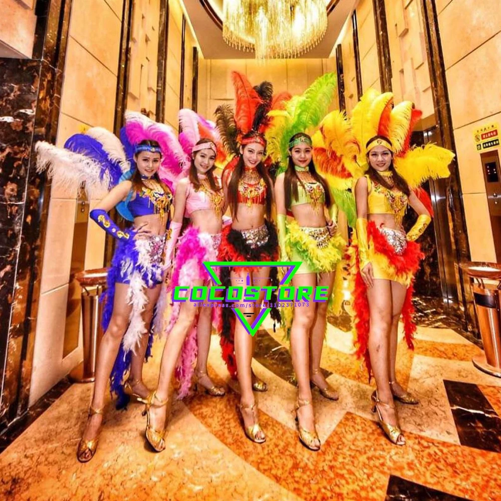 Samba Costume Carnival Brazilian Dancer Ostrich Hair Stage Show Feather Dance Costumes Opening Ceremony Performance Clothes Set