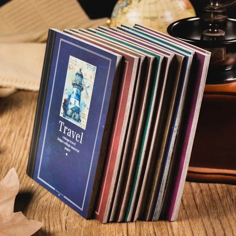 

30Sheets Material Paper Travel Round the World Vintage Handbook Materials Sticky Notebooks Decorative Scrapbook Cut 14*10CM