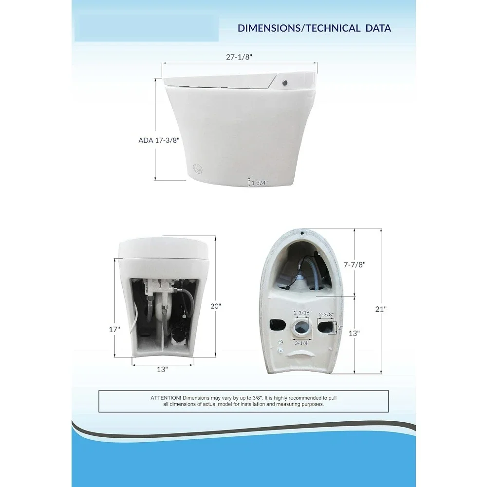 Smart Bidet Toilet, Foot Sensor Operation and Heated Seat with Integrated Multi Function Remote Control, Toilet Smart 6