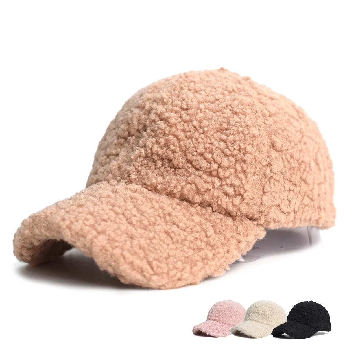 

Men Women Baseball Cap Vintage Curved Brim Beach Sun Hat Trendy Lightweight Camp Hiking Hats Plush Lamb Wool Cold Weather Caps