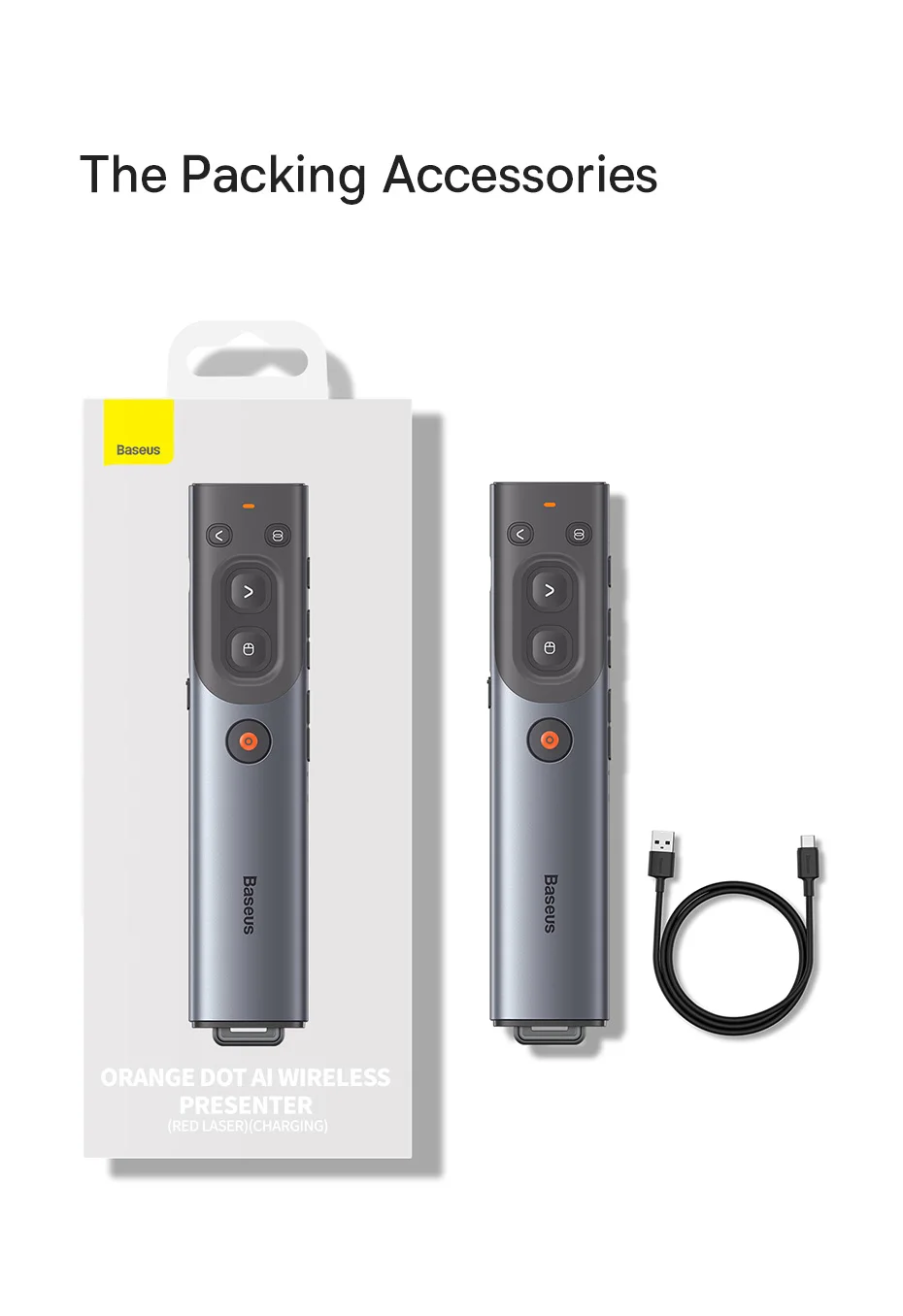 S224712f0fec744b68c1db1d3a804c2298 Baseus Orange Dot AI Wireless Presenter – Télécommande PPT Intelligente 2025