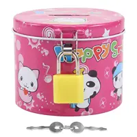 Cartoon Print Piggy Bank, Coin Money Saving Box with Padlock, Cylinder Design 1